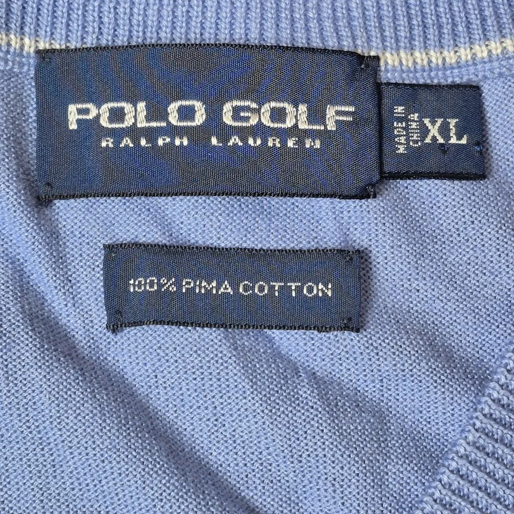Polo Golf Ralph Lauren‎ V-Neck Sweater 100% Pima Cotton Blue Pullover Men's XL